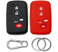 2x Click&Fit Silicone Car Key Cover compatible with Toyota Prius Corolla RAV4 Camry Venza Avalon 07-15, Subaru Forester, 4B Remote Key - Anti-slip key fob case protector, Black&Red