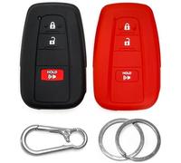 2x Click&Fit Silicone Car Key Cover compatible with Toyota RAV4 C-HR Prius Camry Highlander 2016-2022, Avalon 4Runner 20-22, 3B Remote Key - Anti-slip key fob holder case protector, Black&Red