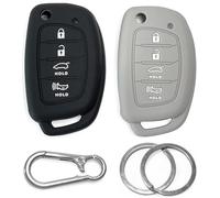 2x Click&Fit Silicone Key fob Cover compatible with Hyundai Tucson 2015-18, Santa Fe 2013-2018, Sonata, Santa Fe Sport 14-19, 4B Flip Key - Anti-slip car remote key case protector, Black&Gray