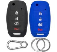 2x Click&Fit Silicone Key fob Cover compatible with Kia Sportage Rio Soul Sorento 2014-2019, Optima 16-20, Sedona, Forte, 4B Remote Key - Anti-slip car key shell case protector, Black&Blue