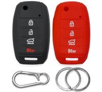 2x Click&Fit Silicone Key fob Cover compatible with Kia Sportage Rio Soul Sorento 2014-2019, Optima 16-20, Sedona, Forte, 4B Remote Key - Anti-slip car key shell case protector, Black&Red