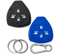2x Click&Fit Silicone Key Fob Cover compatible with Toyota 2008-2013 Corolla RAV4 Yaris Land Cruiser Camry Venza Matrix Avalon, 4B Key - Anti-slip Car key fob case protector, Black&Blue