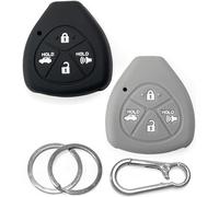 2x Click&Fit Silicone Key Fob Cover compatible with Toyota Corolla RAV4 Yaris Land Cruiser Camry Venza Matrix Avalon 2008-2013, 4B Key - Anti-slip Car key fob case protector, Black&Grey