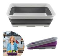 2x Collapsible Washing Up Bowls 10L, Purple and White Folding Washbasin Collapsible Bowl Retractable Portable Water Storage Basin for Camping, Caravans, and Kitchen Size-37.5cm