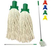 2x Colour Coded Floor Mop Green Heads Handle Replacement Heavy Duty