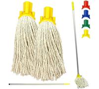 2x Colour Coded Floor Mop Yellow Heads Handle Replacement Heavy Duty