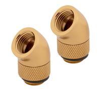 2x CORSAIR Hydro X Series XF 45° Rotary Adapter, Gold, Brass, G1/4" BSPP, Easily