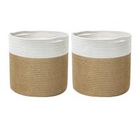 2X Cotton Roll Rope Basket, Decorative Woven Storage Basket, Laundry Basket, Suitable for Pillows, Toys, Clothes, Towels