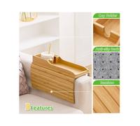 2X Couch Cup Holder, Couch Drink Holder, Natural Bamboo Sofa Cup Holder Armrest Tray, Portable Couch Arm Tray Table