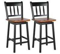 2X Counter Height Swivel Bar Stool Rubber Wood Dining Chairs W/backrest Footrest