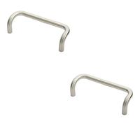 2x Cranked Door Pull Handle 19mm Dia 225mm Fixing Centres Satin Steel Loops Metallics One Size