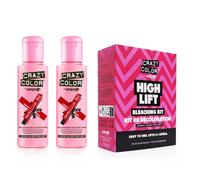 2x Crazy Color Semi Permanent Hair Dye Vermillion Red - 100ml And Bleaching Kit