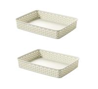 2x Cream A4 Paper Tray Curver Basket Plastic Rattan Desk Organise
