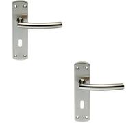 2x Curved Bar Lever Door Handle on Lock Backplate 172 x 44mm Satin Steel