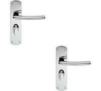 2x Curved Bar Lever on Bathroom Backplate Door Handle 170 x 42mm Polished Chrome
