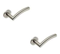 2x Curved Round Bar Handle on Round Rose Concealed Fix Satin Stainless Steel