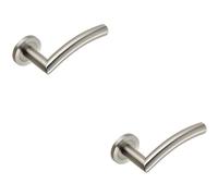 2x Curved Round Bar Handle on Round Rose Concealed Fix Satin Stainless Steel