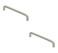 2x D Shape Cabinet Pull Handle 138 x 10mm 128mm Fixing Centres Satin Steel