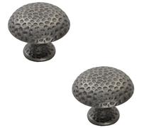 2x Dimpled Mushroom Cupboard Door Knob 38mm Dia Antique Steel Cabinet Handle