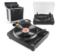 2x Direct Drive Vinyl DJ Turntables with LP Record Case, Vonyx DT6000 DJ Turntable Pair, USB Record Players with Audio-Technica Cartridge, 80 LP Storage Case
