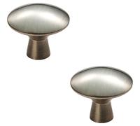 2x Disc Shaped Cabinet Door Knob on Tapered Stem 27mm Dia Satin Nickel