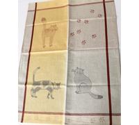 2x Dish Towels Cats Power Kitchen Towels Half Linen Animals Cat Paws Yellow