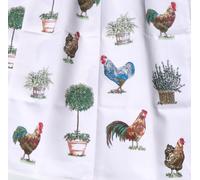 2x Dish Towels Chickens Power Kitchen Cloths Half Linen Rooster Farm Birds