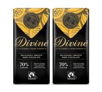 2x Divine 70% Deliciously Smooth Dark Chocolate Bar | Christmas Gifts | Christmas Chocolate | Stocking Fillers | Christmas Gifts For Women | Gifts For Men | Vegetarians | 90g
