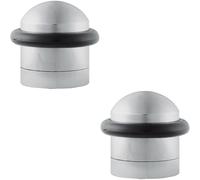 2x Dome Topped Floor Mounted Door Stop Rubber Buffer 38mm Dia Satin Chrome