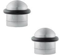 2X Dome Topped Floor Mounted Door Stop Rubber Buffer 38mm Dia Satin Chrome