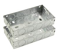 2X Double 2 Gang Metal Back Boxes, 25mm Depth Wall Pattress Electrical Power Outlet/Socket Fittings