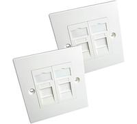 2x Double CAT6a Shielded/Screened Wall Plate - Tool-less RJ45 Ethernet/Network Socket Outlet - Internet/WiFi Data Face Plates - LAN FTP