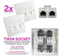 2x Double CAT6a Shielded Wall Plate Tool less RJ45 Ethernet Data Socket Outlet