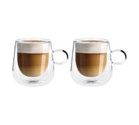 ASAB Pack of 2 Double Walled Glass Mugs 275ml Glass Coffee Mugs Heat Resistant with Handle Insulated Cup Strong Borosilicate Coffee Glass Vacuum Insulated Espresso Cappuccino Macchiato Tea Milk Cups