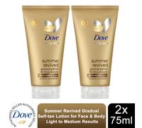 2x Dove DermaSpa Summer Revived Self-Tan Face Cream 75ml - Gradual, Natural Glow for Fair-Medium Skin