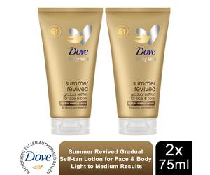 2x Dove DermaSpa Summer Revived Self-Tan Face Cream 75ml - Gradual, Natural Glow for Fair-Medium Skin