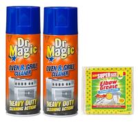 2X Dr Magic Oven and Grill Cleaner Spray (2X 390 ml)- Effortlessly Remove Stubborn Food Residues Grease from Oven and Grill - with 1 Pack Elbow Grease Power Cloth