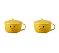 2X Duck Ramen Noodles Bowl with Lid Cute Stainless Steel Kitchen Fruit Instant Rice Soup Double-Layer Bowl Tableware 2