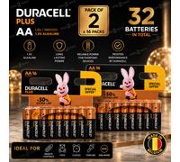 2x Duracell Plus AA Batteries 16 Pack Alkaline 1.5V (Total 32 Batteries)