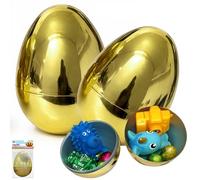 2x Easter Fillable Golden Jumbo Egg, 10cm Large Plastic Surprise Easter Egg for Filling Candies, Chocolate Toys and Surprises, Hunting Party Favours, Easter Basket Stuffer
