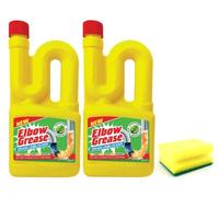 2X Elbow Grease Drain Unblocker (2X 750 ml) - Effective for Sinks, Baths, Showers - For Stubborn Blockages- with Multi-Purpose Cleaning Sponge