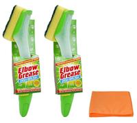 2X Elbow Grease Fillable Washing Up Brush with Refill Sponge- Ergonomic Design Handle - with Ultra Absorbent Microfibre Cleaning Cloth