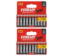 2x Eveready Super Heavy Duty AAA Zinc Batteries, Pack of 10 (20x Batteries)