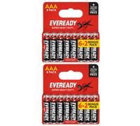 2X Eveready Super Heavy Duty Aaa Zinc Carbon Batteries, Pack Of 8 (16X Batteries In Total)