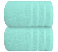 2x Extra Large Jumbo Bath Sheet (90x200 cm, 600GSM) Super Soft 100% Egyptian Cotton Bath Towels Highly Absorbent Big Bathroom Towels Set (Aqua/Mint)