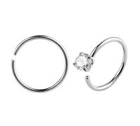 2X EXTRA THIN Silver Nose Rings 0.6mm-8mm Nose Hoop,Silver Small Hoop Earrings,Suptum Ring Conch Daith Helix Rook Super Snug Nose Ear Lip Ring