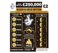 2x Fake £250,000 Winning Scratch Cards, Realistic Black Lottery Prank Tickets, Funny Scratch-Off Joke Gag Gift for Birthdays, Christmas and Parties
