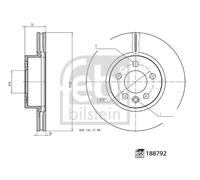 2X Febi 188792 Front Brake Discs Pair 332mm Vented Fits VW Grand