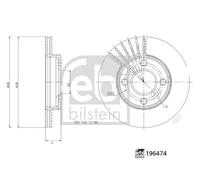 2X Febi 196474 Front Brake Discs Pair 238mm Vented Fits Dacia Renault