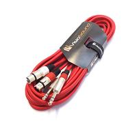 2x Female XLR to 6.35mm 1/4" Stereo TRS Jack Cable Twin Lead (Red, 5m)